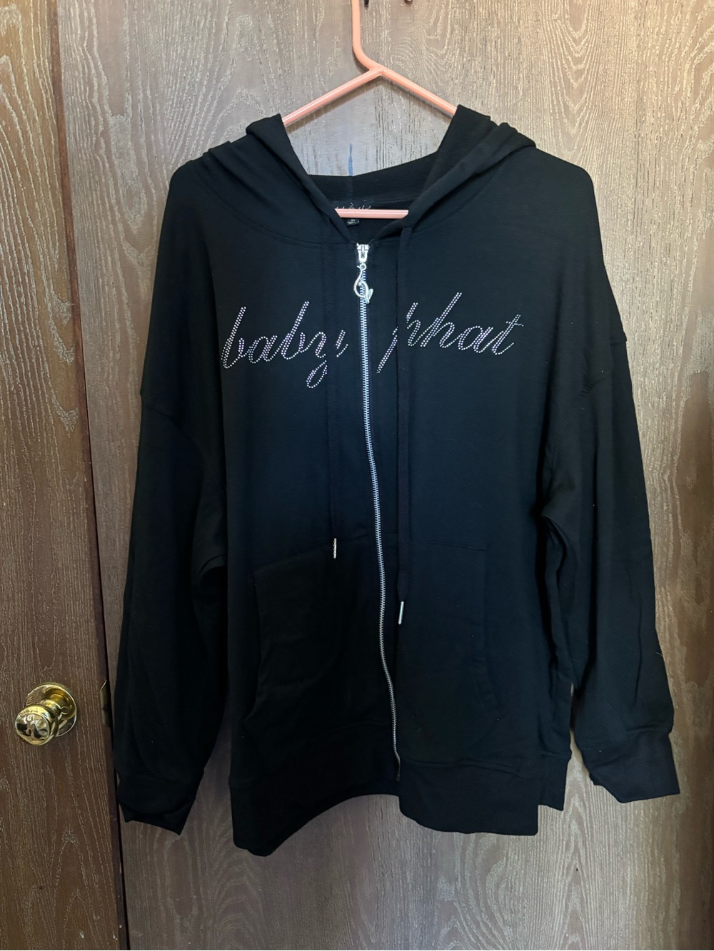 Baby Phat Black Rhinestone Script Zip-Up Hoodie